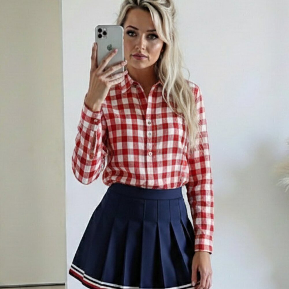 Hollister Red White Gingham Plaid Shirt